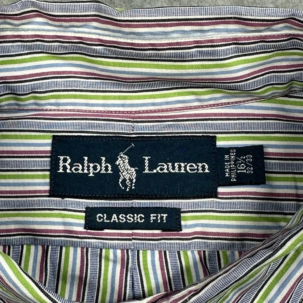 Polo Ralph Lauren Classic Fit Stripe Button Down Mens L (16.5-32/33) Cotton Pony